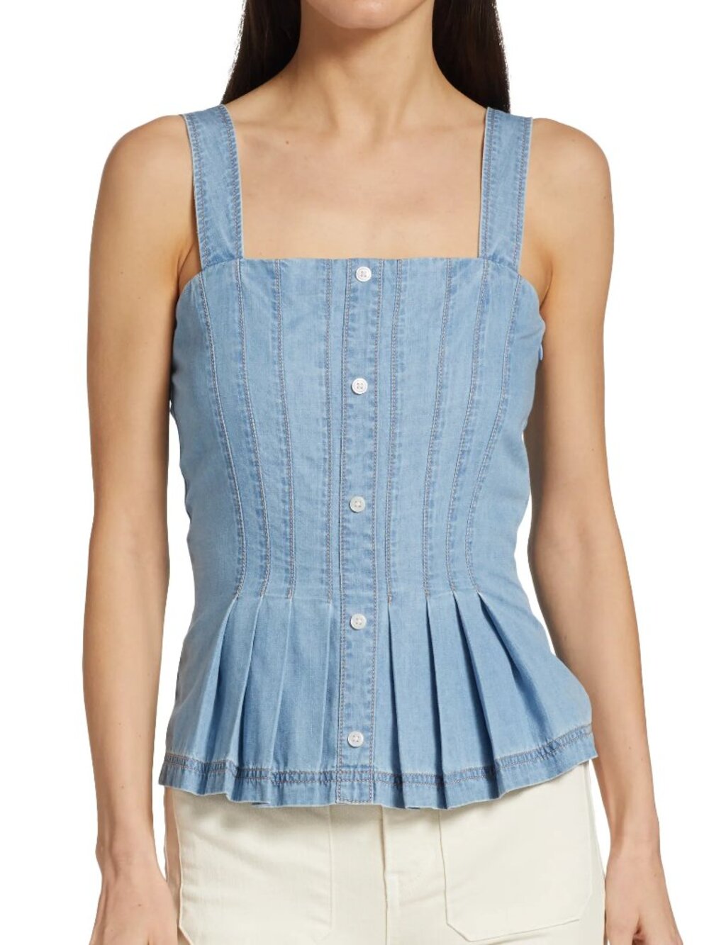 Veronica Beard 'Laura' Sleeveless Chambray Pintuck Top, Cold Water Blue